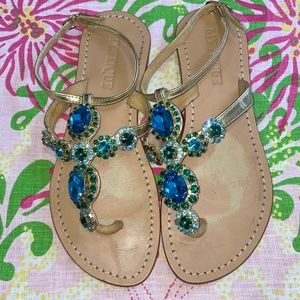 Custom Mystique Tulum Sandals in Aqua and Emerald, Size 5